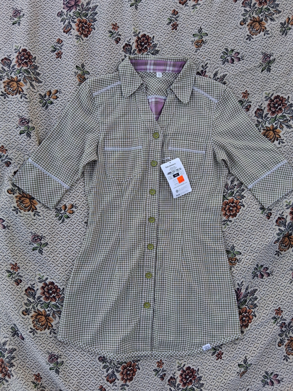 Checked Button-Front Shirt Dress in Olive Green